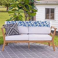 Sunnydaze Decor Bodie Acacia Wood Outdoor Patio Loveseat with Bone White Cushions - 62" W