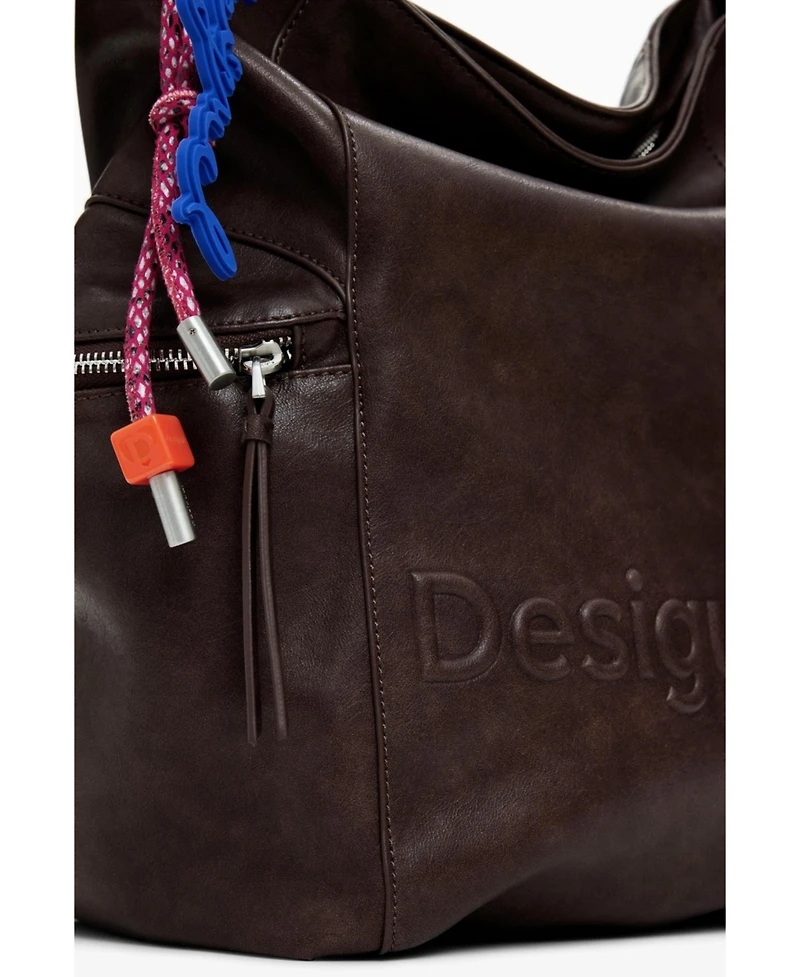 Desigual Women's Large logo suede-effect backpack