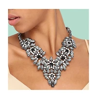 Sohi Women's Black Foliage Crystal Statement Necklace