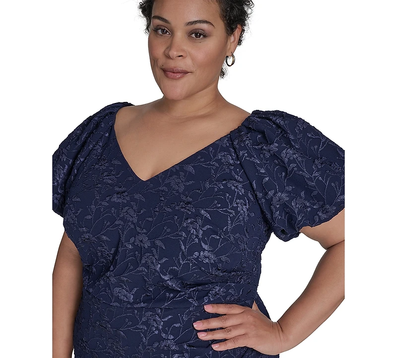 Eliza J Plus Puff-Sleeve Jacquard Sheath Dress