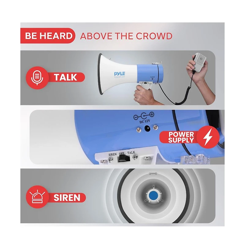 Pyle PMP50 50-Watt Megaphone Pa Speaker with Siren Alarm and Adjustable Volume Control.