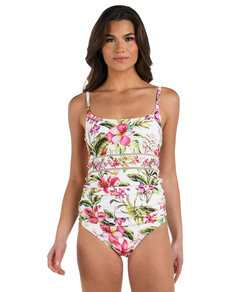 La Blanca Women's Polynesian Shirred Printed Tankini Top