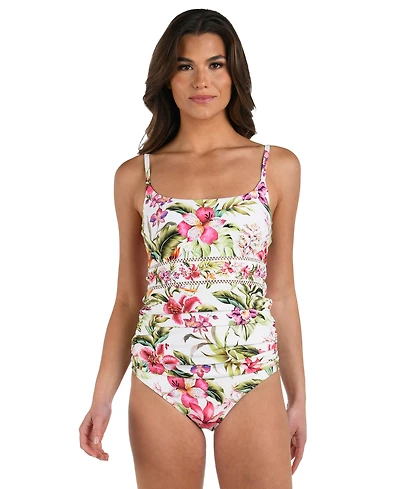 La Blanca Women's Polynesian Shirred Printed Tankini Top
