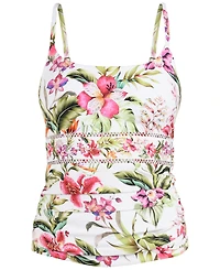 La Blanca Women's Polynesian Shirred Printed Tankini Top