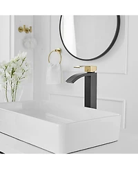 Greenspring Waterfall Single Hole Handle Bathroom Vessel Sink Faucet With Pop Up Drain Without Overflow Matte Black & Gold