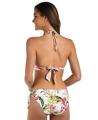 La Blanca Womens Polynesian Soft Band Halter Bikini Top Polynesian Shirred Band Hipster Bottoms