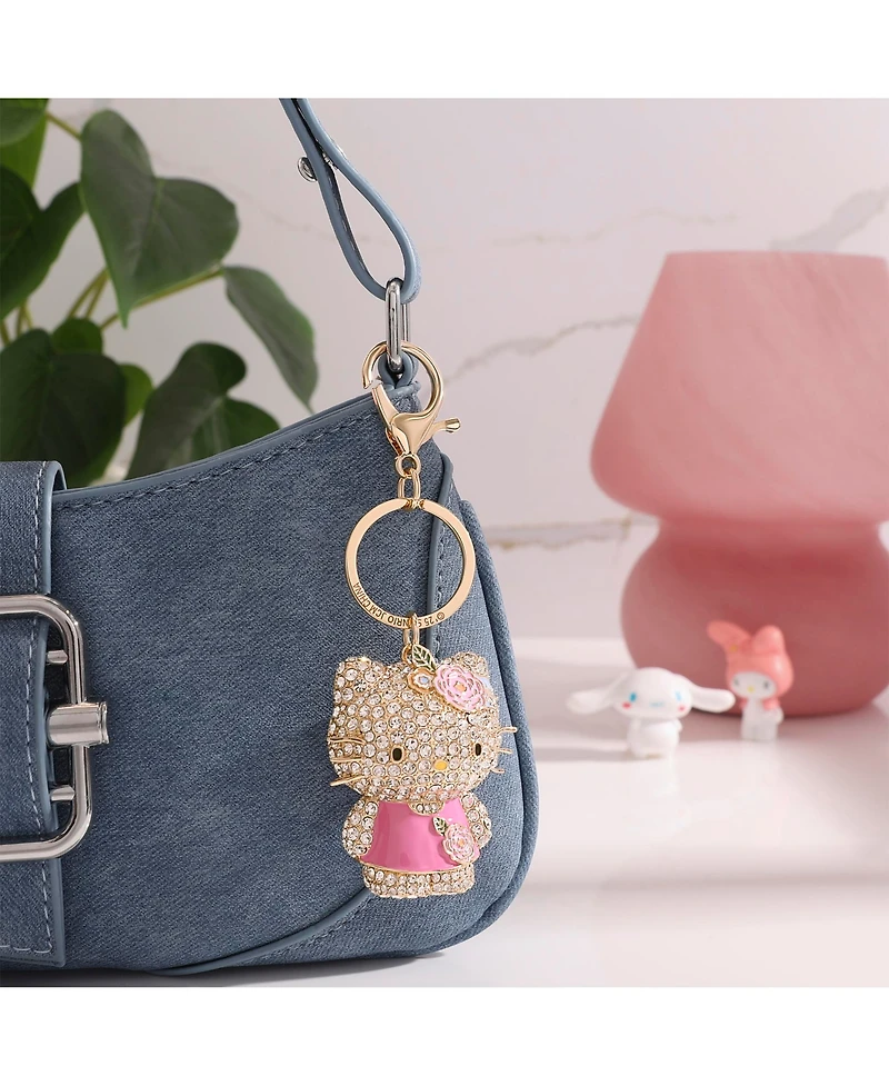 Sally Rose Hello Kitty Pink Keychain Official License, Multicolored Pave Crystal Sanrio Keychain with Lobster Clip