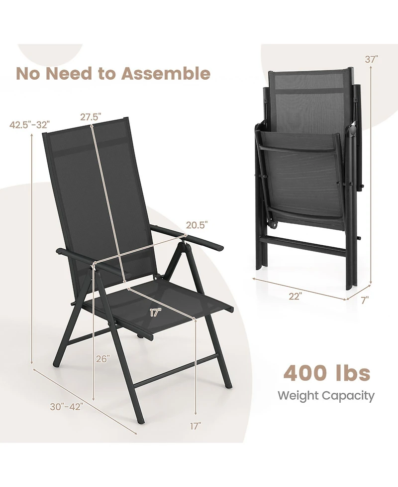 Gymax 4PCS Patio Folding Dining Chair w/ 7-Level Adjustable High Backrest for Garden