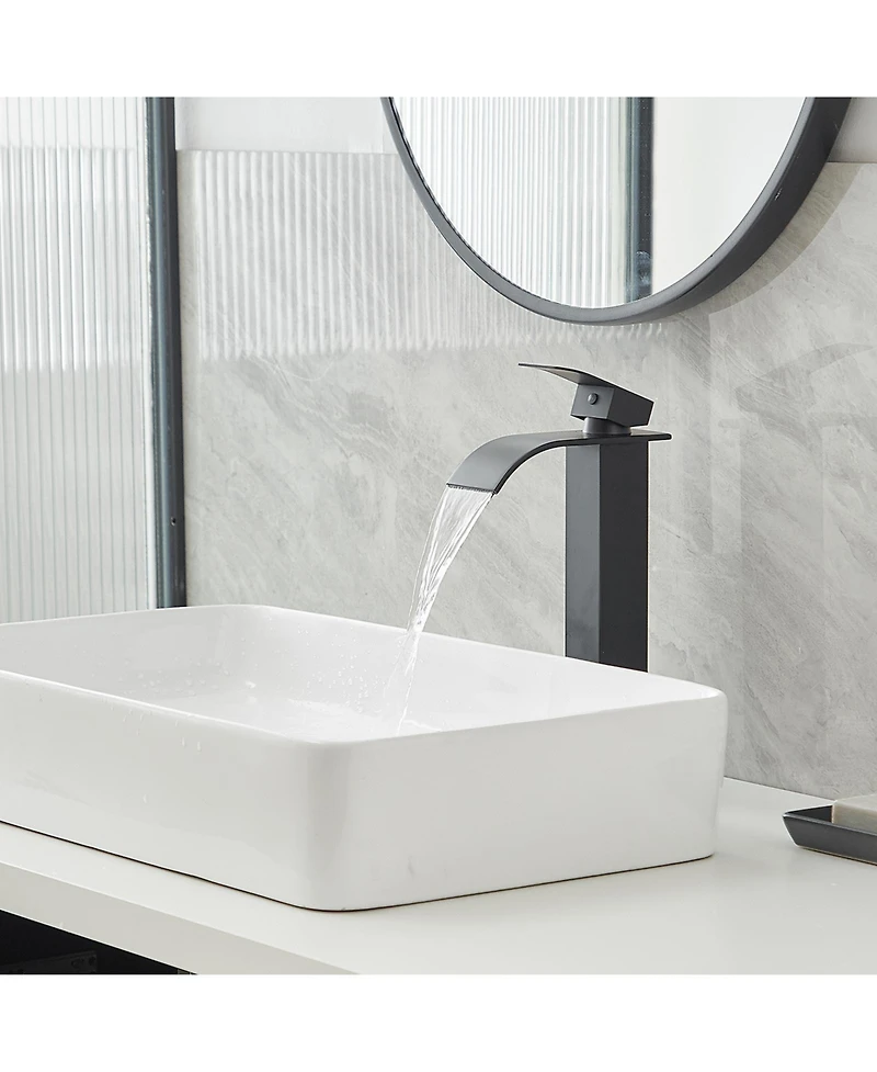Waterfall Single Hole Handle Tall Bathroom Vessel Sink Faucet With Supply Hose Polished Chrome