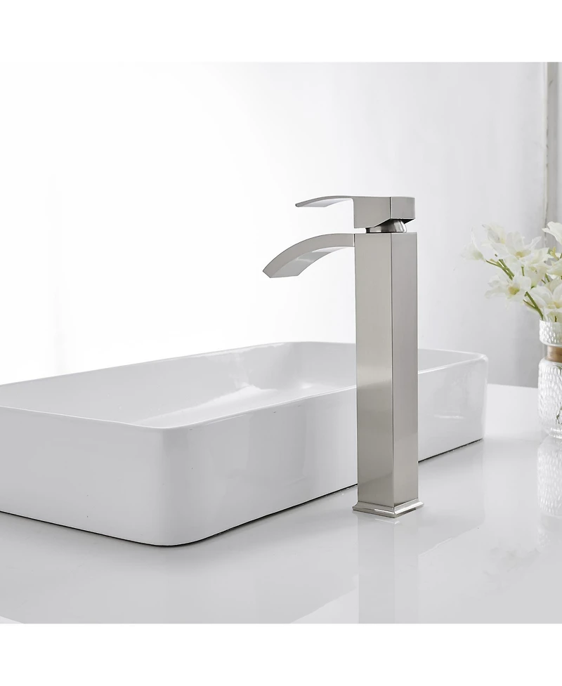 Greenspring Waterfall Single Hole Handle Bathroom Vessel Sink Faucet With Pop Up Drain Without Overflow Matte Black & Gold