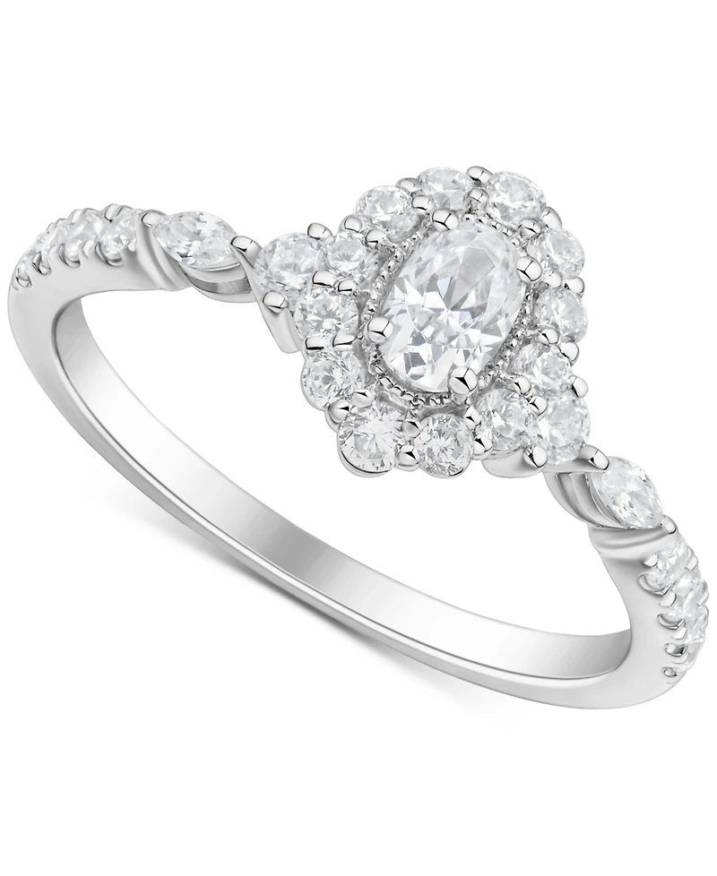 Diamond Ova Halo Engagement Ring (3/4 ct. t.w.) in 14k White Gold