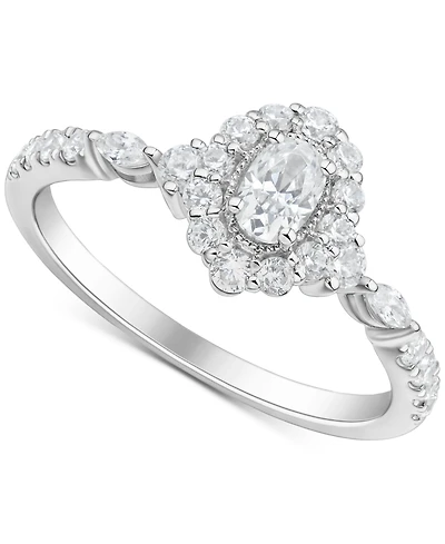 Diamond Ova Halo Engagement Ring (3/4 ct. t.w.) in 14k White Gold
