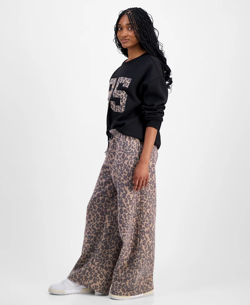 Madden Girl Juniors' Wide-Leg Leopard-Print Sweatpants