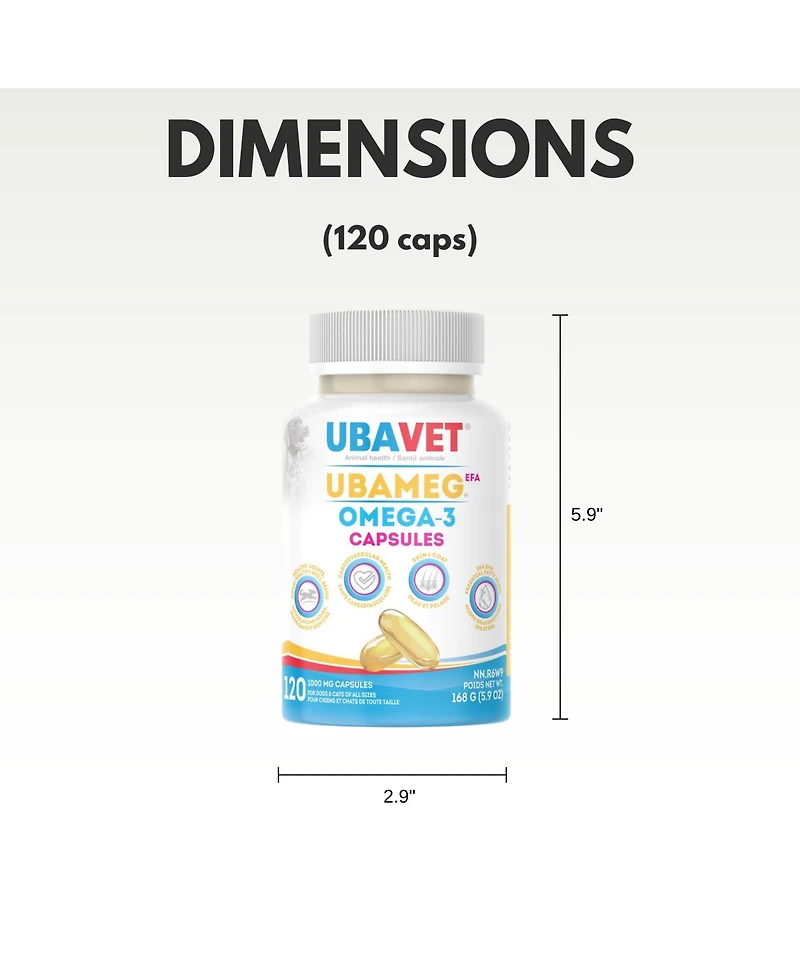 Ubavet Ubameg Efa 1000mg Omega-3 Fatty Acid Capsules for Dogs & Cats (120 caps)