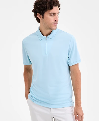 Alfani Men's Ottoman Short Sleeve Textured Quarter-Zip Polo Shirt
