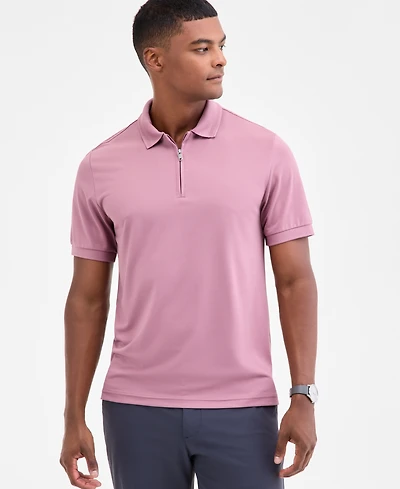 Alfani Men's Ottoman Short Sleeve Textured Quarter-Zip Polo Shirt