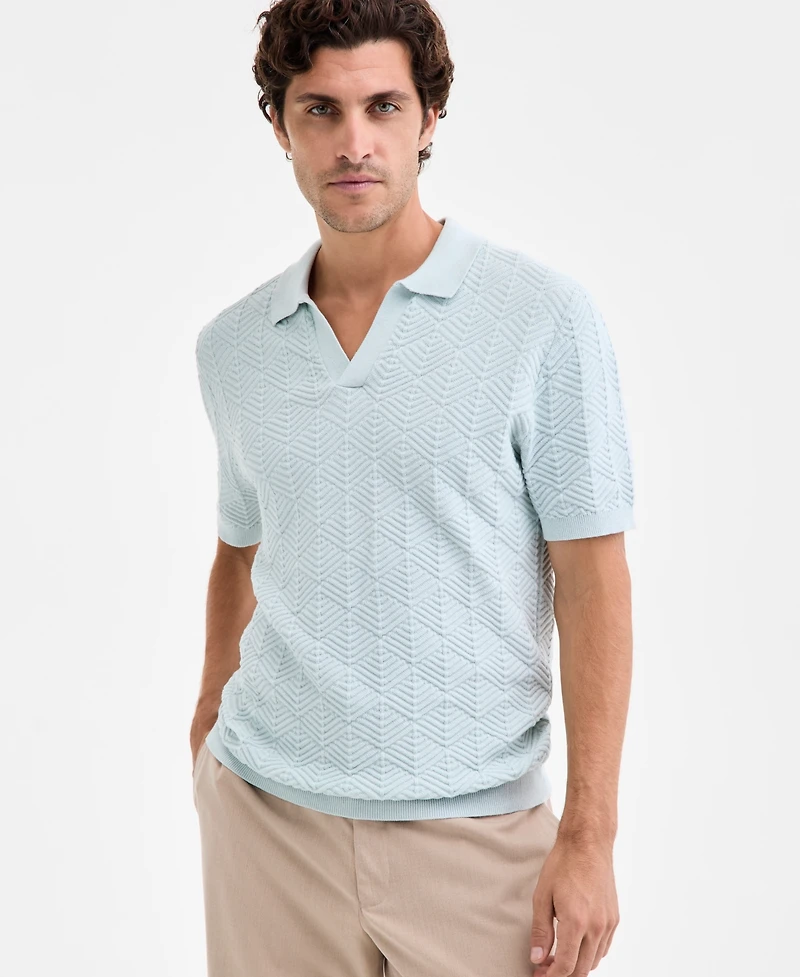 Alfani Men's Johnny-Collar Ribbed Geo Polo Shirt, Macy's Exclusive