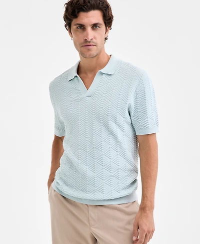 Alfani Men's Johnny-Collar Ribbed Geo Polo Shirt, Macy's Exclusive