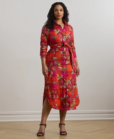 Lauren Ralph Plus Printed Linen Shirtdress