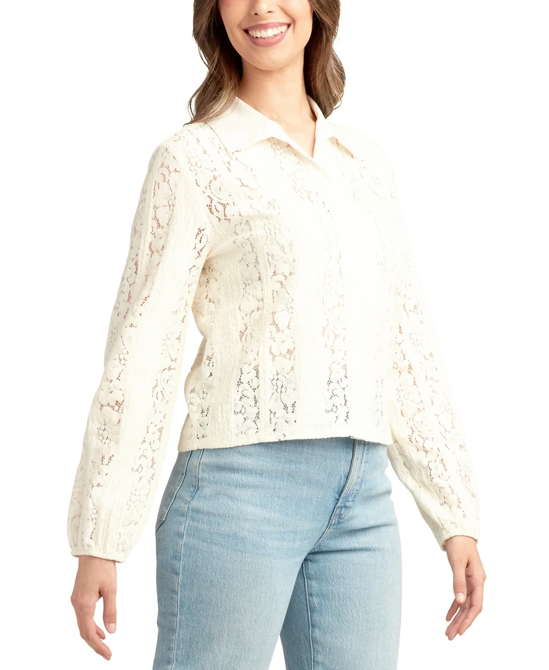 Bcx Juniors' Textured Lace Button-Front Shirt