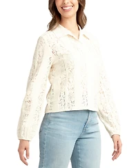 Bcx Juniors' Textured Lace Button-Front Shirt