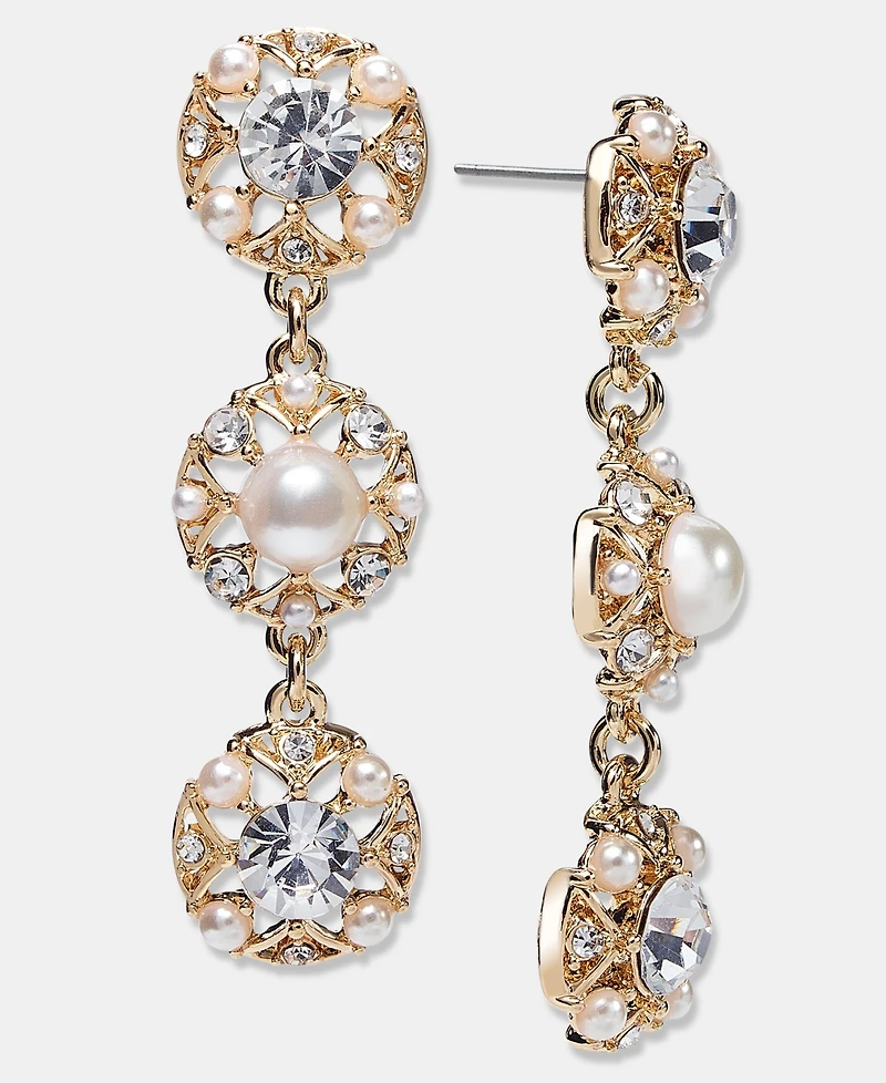 Crystal & Imitation Pearl Triple Drop Earrings