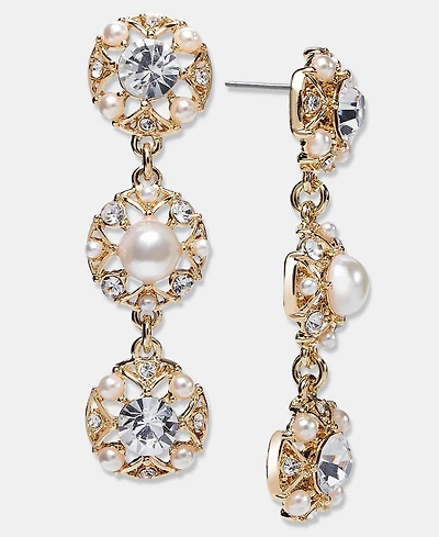 Crystal & Imitation Pearl Triple Drop Earrings