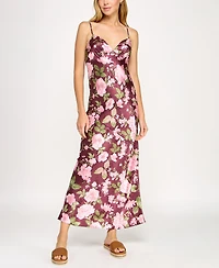 Beauty & Grace/K&K Clothing Llc Juniors' Floral Printed Satin Maxi Dress