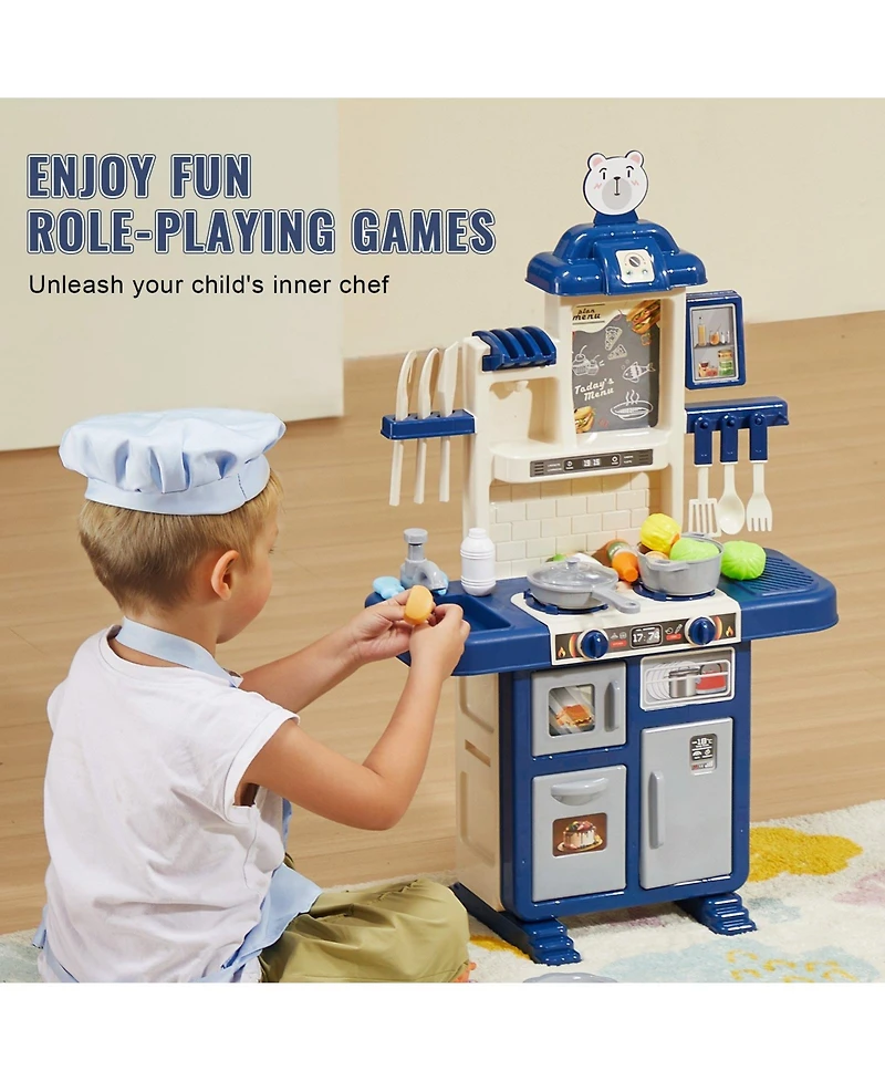 Slickblue 48 Piece Kids Kitchen Playset Pretend Cooking Toy with Pots Pans and Utensils