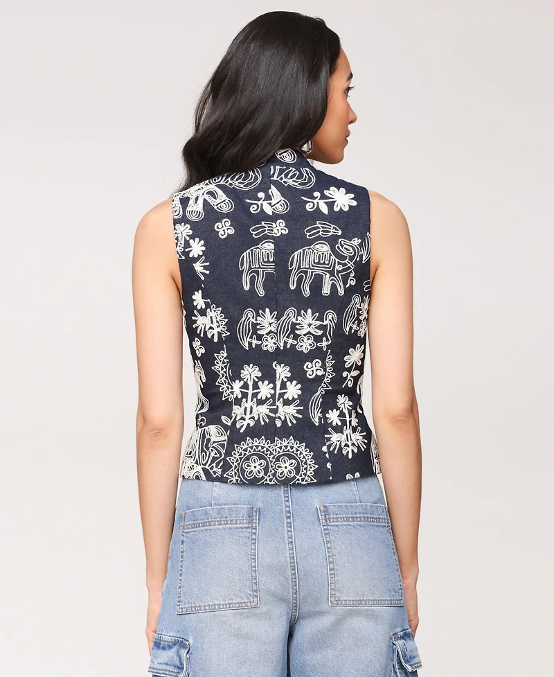 Avec Les Filles Women's Soutache Denim Button-Front Vest