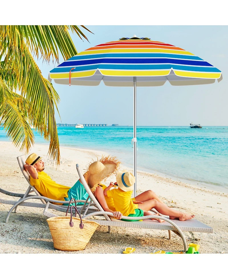 Gymax 6.5 Ft Beach Umbrella UPF50+ Sun Protection Portable Sunshade Parasol for Sand