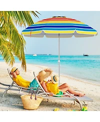 Gymax 6.5 Ft Beach Umbrella UPF50+ Sun Protection Portable Sunshade Parasol for Sand