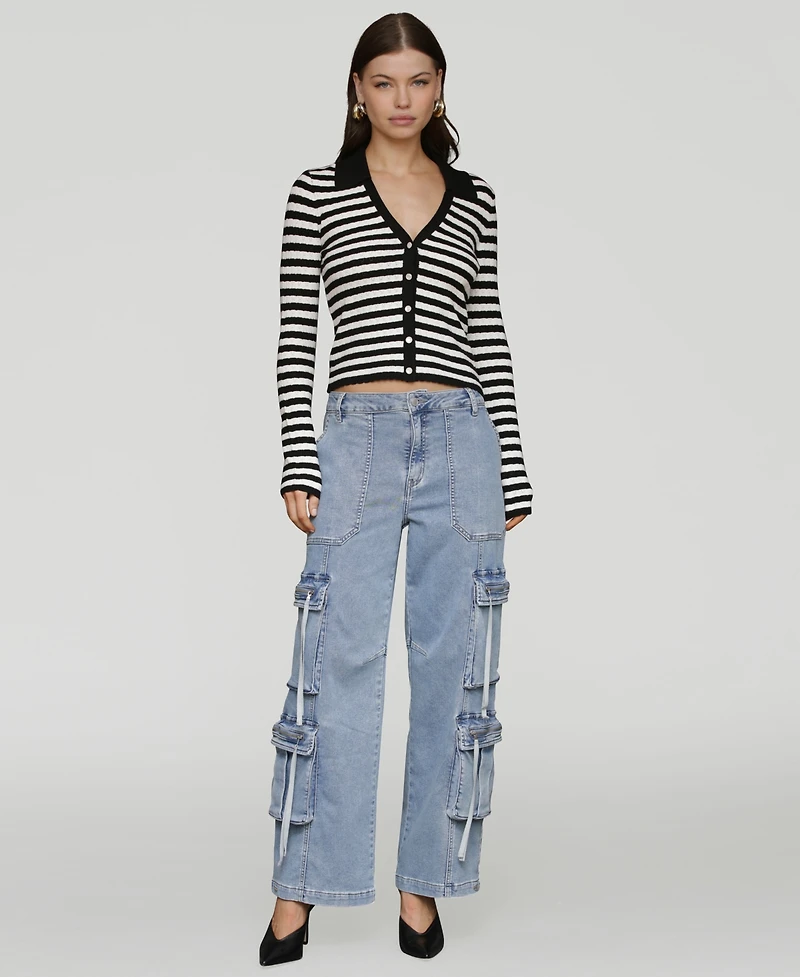 Avec Les Filles Women's Multi Pocket Wide-Leg Cargo Jeans