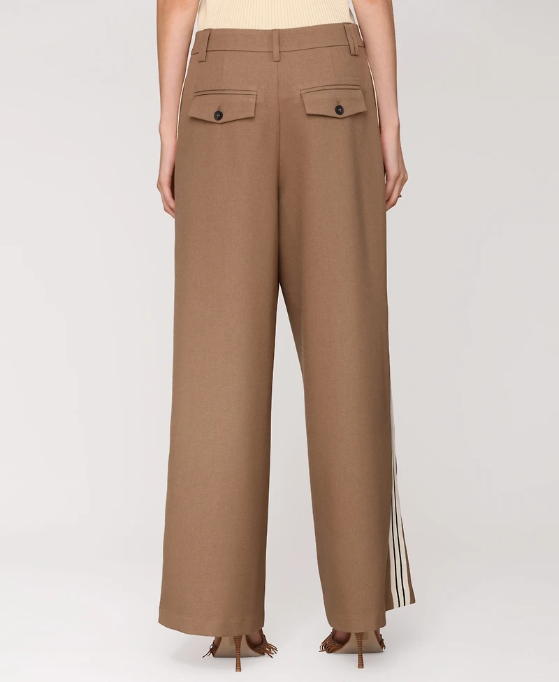 Avec Les Filles Women's High Rise Side-Stripe Pleat-Front Pants