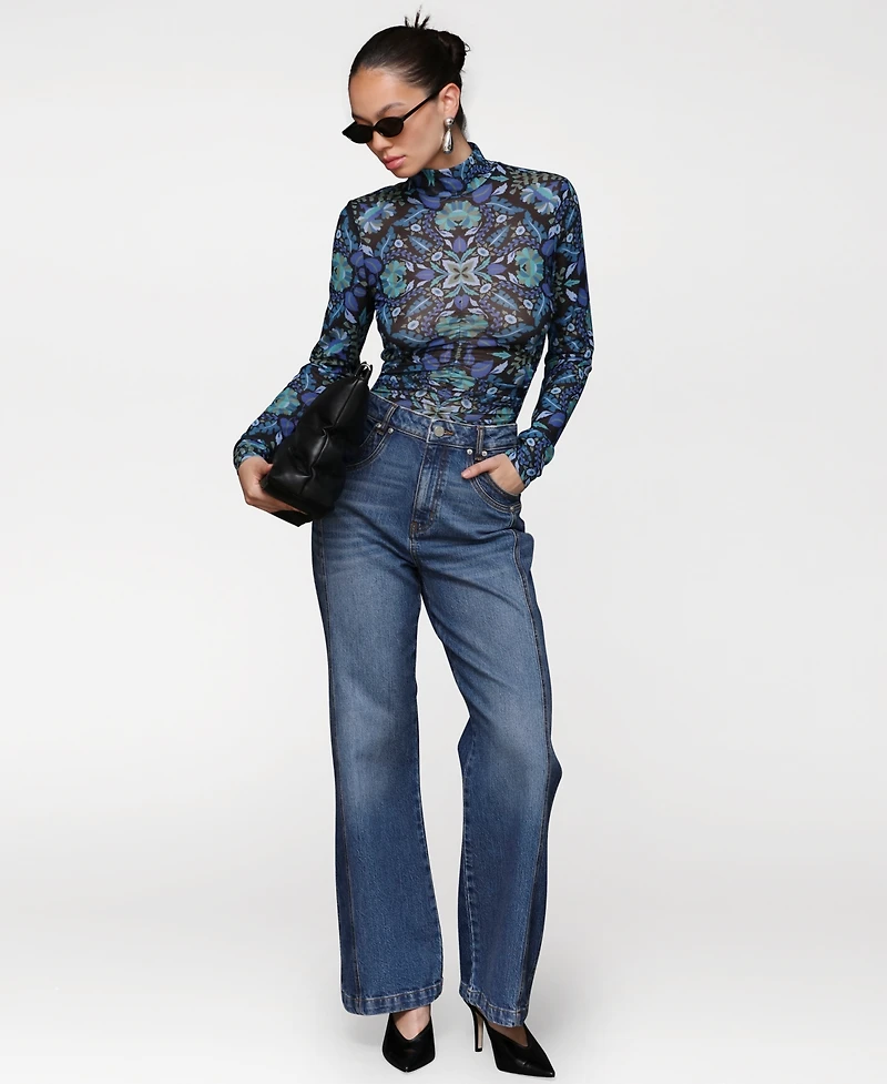 Avec Les Filles Women's Two-Tone Flared Jeans