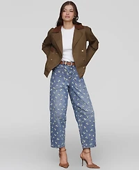 Avec Les Filles Women's Embroidered Barrel-Leg Jeans