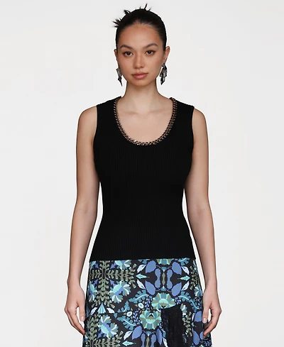 Avec Les Filles Women's Chain-Trim Ribbed Knit Tank Top