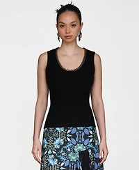 Avec Les Filles Women's Chain-Trim Ribbed Knit Tank Top