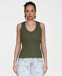 Avec Les Filles Women's Chain-Trim Ribbed Knit Tank Top