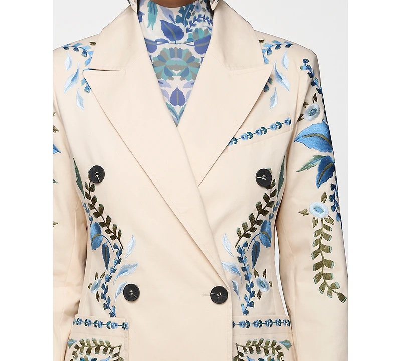 Avec Les Filles Women's Embroidered Double-Breasted Blazer