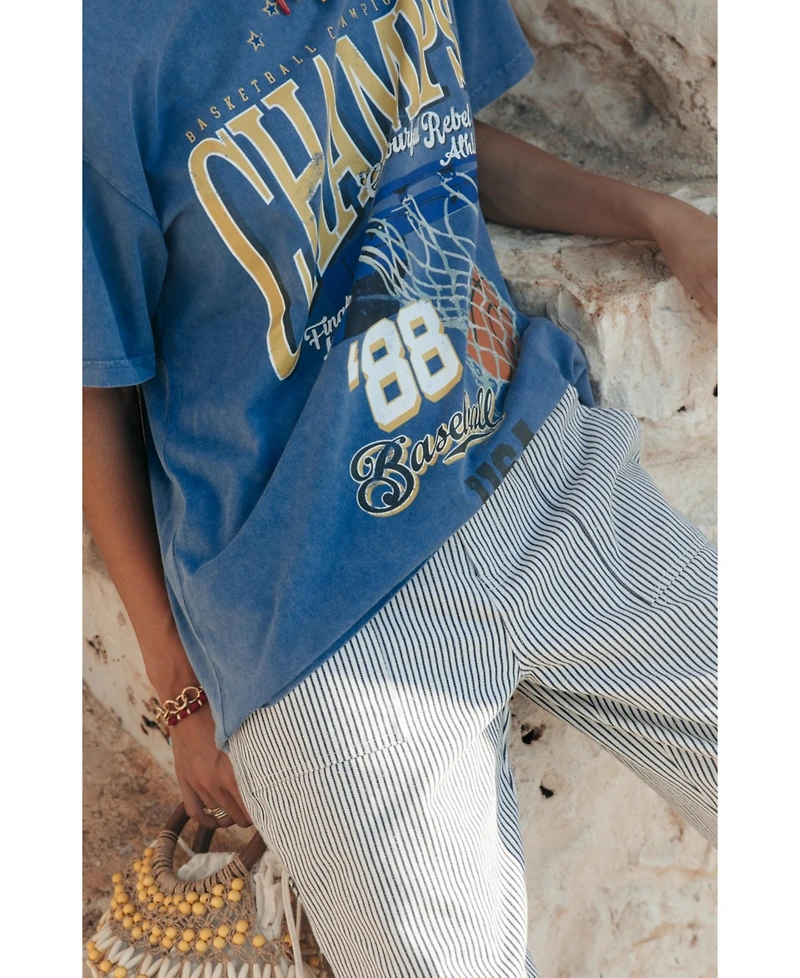 Colourful Rebel Women's Champions Acid Wash Loosefit Tee