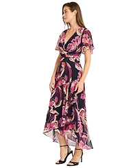 Maggy London Women's Printed V-Neck Midi Fit & Flare Dress