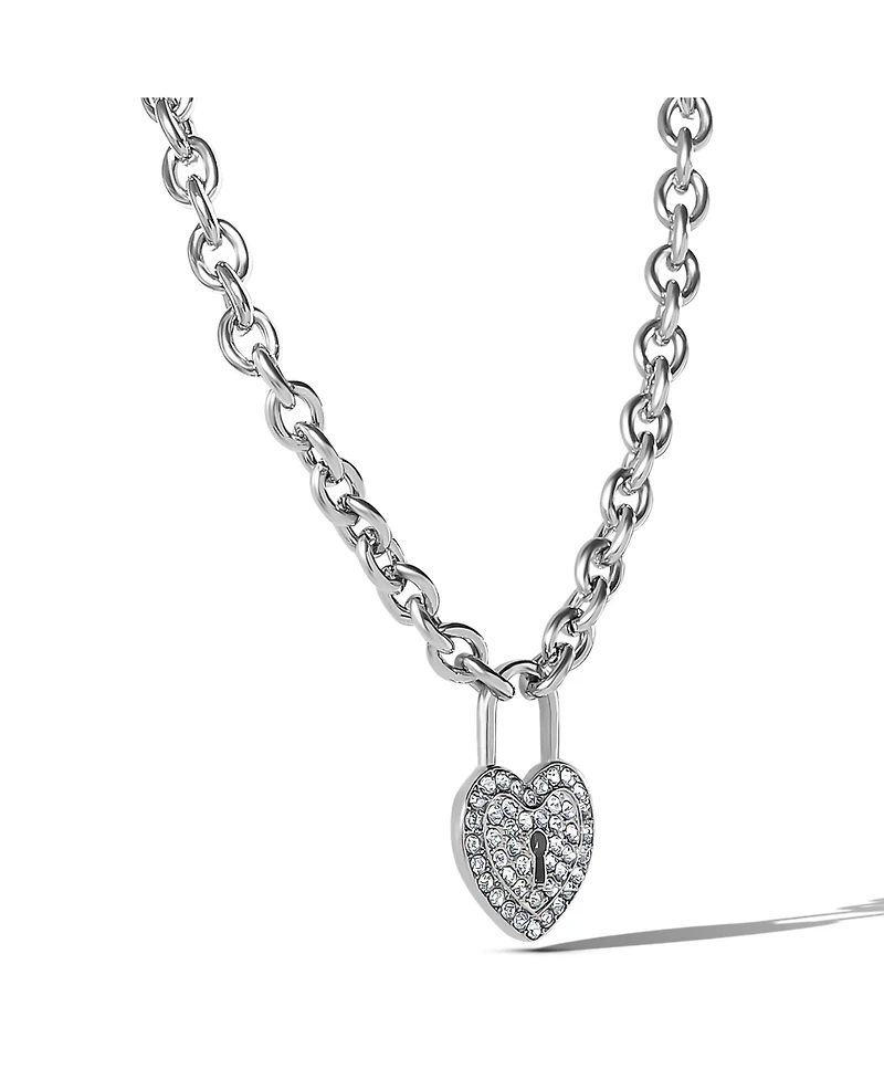 Jessica Simpson Silver-Tone Pave Crystal Heart Lock Necklace
