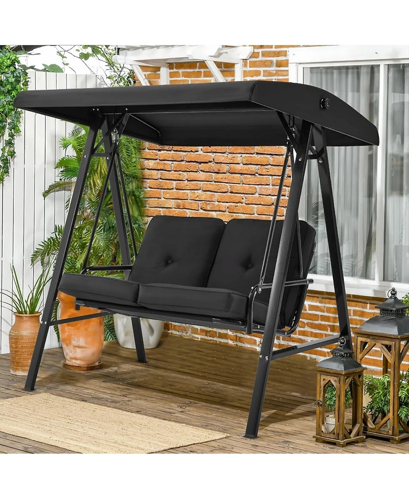 Boyel Living 2-Person Metal Patio Swing with Removable Cushion Patio Swing Outdoor Porch Swing Chair for Adults for Garden Backyard Deck