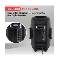 Pyle 15" Wireless Portable Pa Speaker System, 1500W Bluetooth, Usb/Sd/Rca, Stand, Mic, Power Cable, Outdoor Sound (PPHP155ST), Black