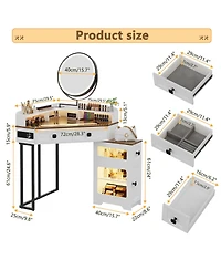 Vlsrka Farmhouse-style dressing table with mirror and lights, featuring a glass top.
