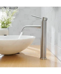 Greenspring Modern Single Hole Single Handle Vessel Bathroom Vanity Sink Faucet With Pop Up Drain Without Overflow in Brushed Nickel