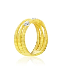 Suzy Levian New York Golden Helix Sterling Silver Cubic Zirconia Coil Three Row Twisted Ring