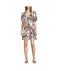 Lands' End Women's Linen Above the Knee Puff Sleeve Dress