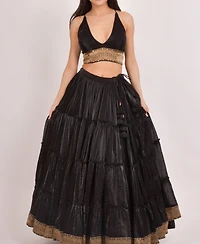 Raas Women's Tiered Shimmer Black Lehenga Choli